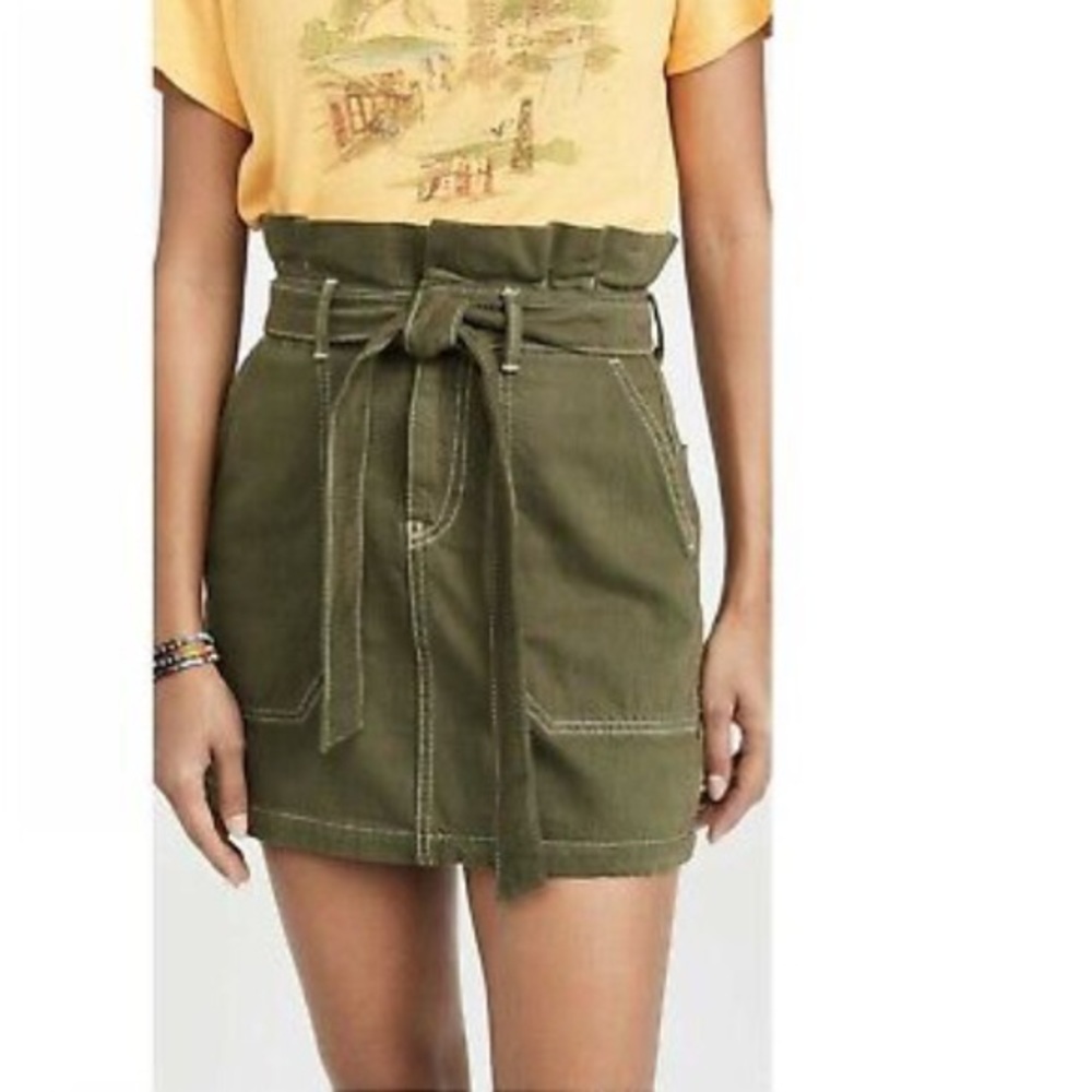NWT Free People Women Size 6 Army Green Splendor in the Grass Belted Mini Skirt